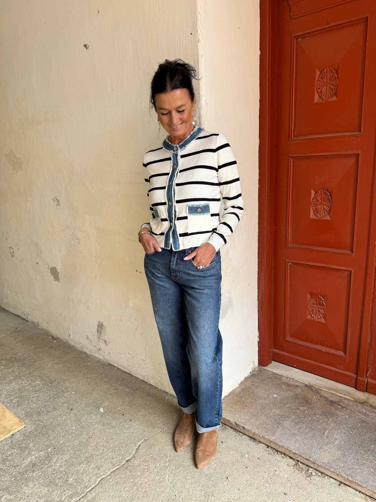 Neo Noir Cardigan - Zelma Stribet Denim Cardigan i Off White