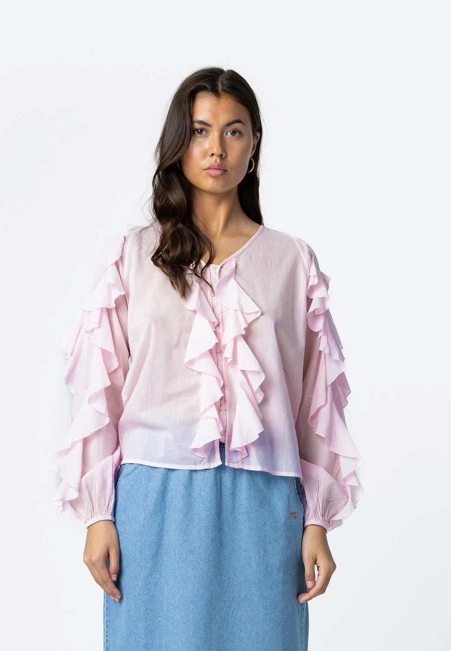Coster Copenhagen Bluse - Bluse Med Flæser På Ærmerne i Pale Rose