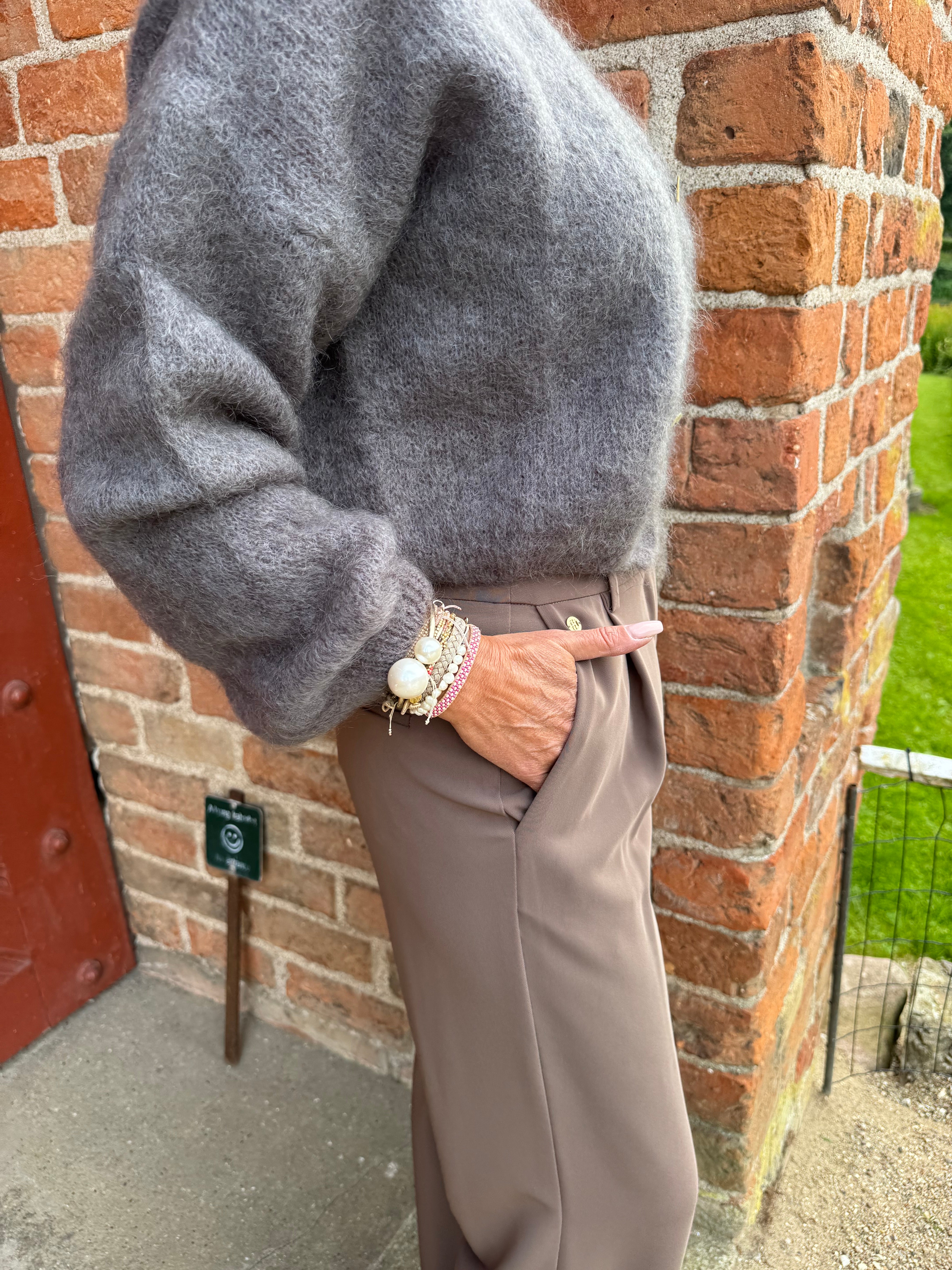 Americandreams Strik - Cornelia Cropped Strik Cardigan i Dark Taupe