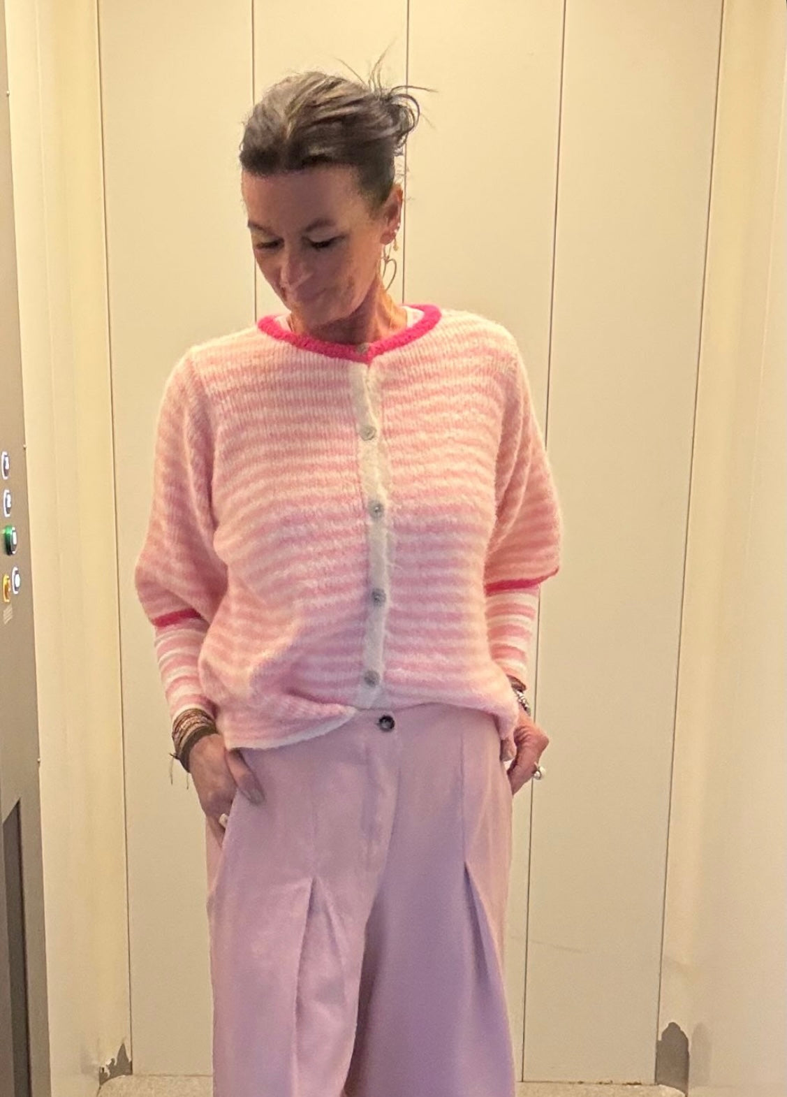 MARTA du château Cardigan - 8262 MdcSusanne Strik Bluse i Pink Strib