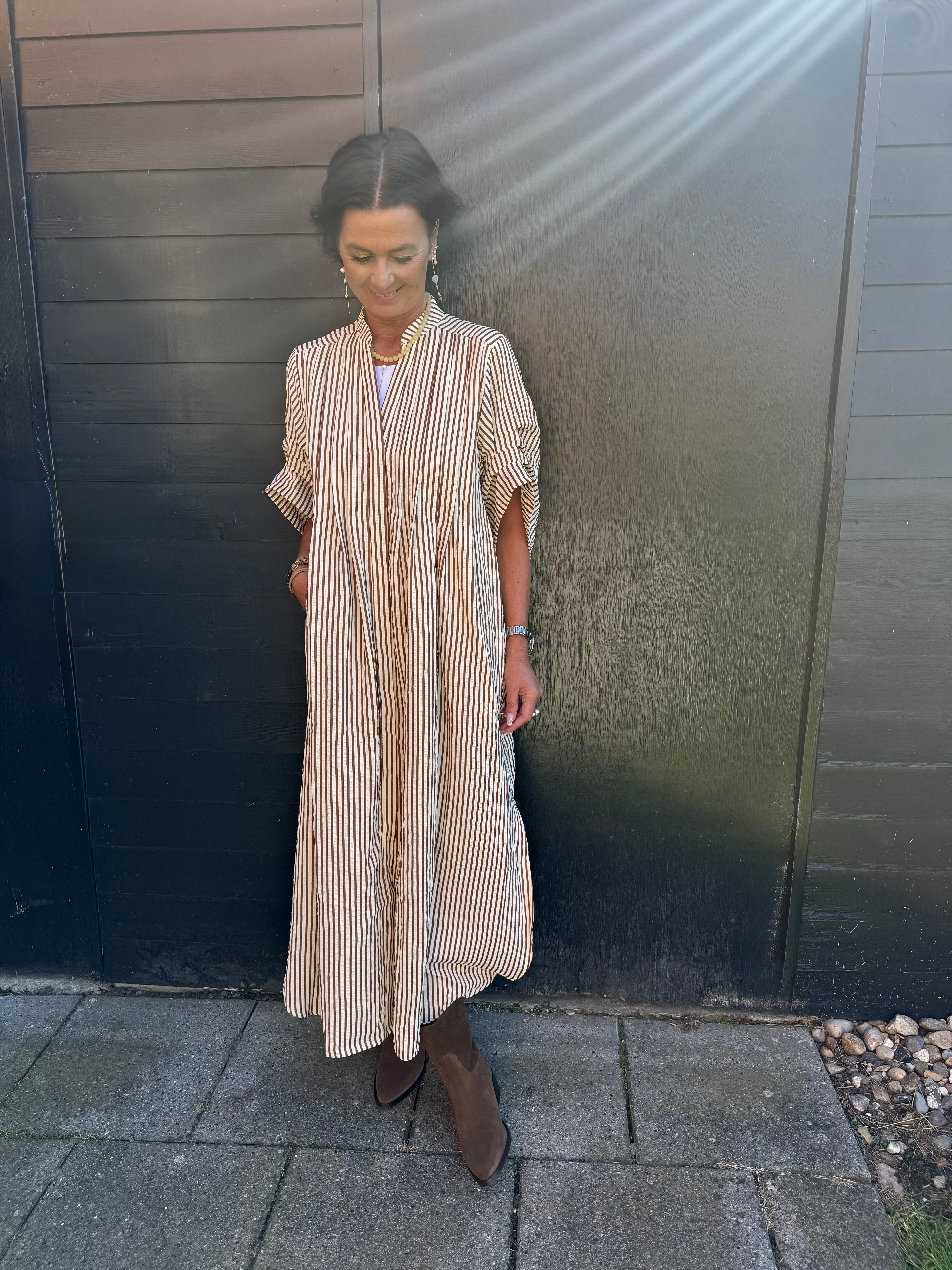 Gossia Kjole - AlexaGO Jo Skjorte Kjole i Creme Brown Stripes