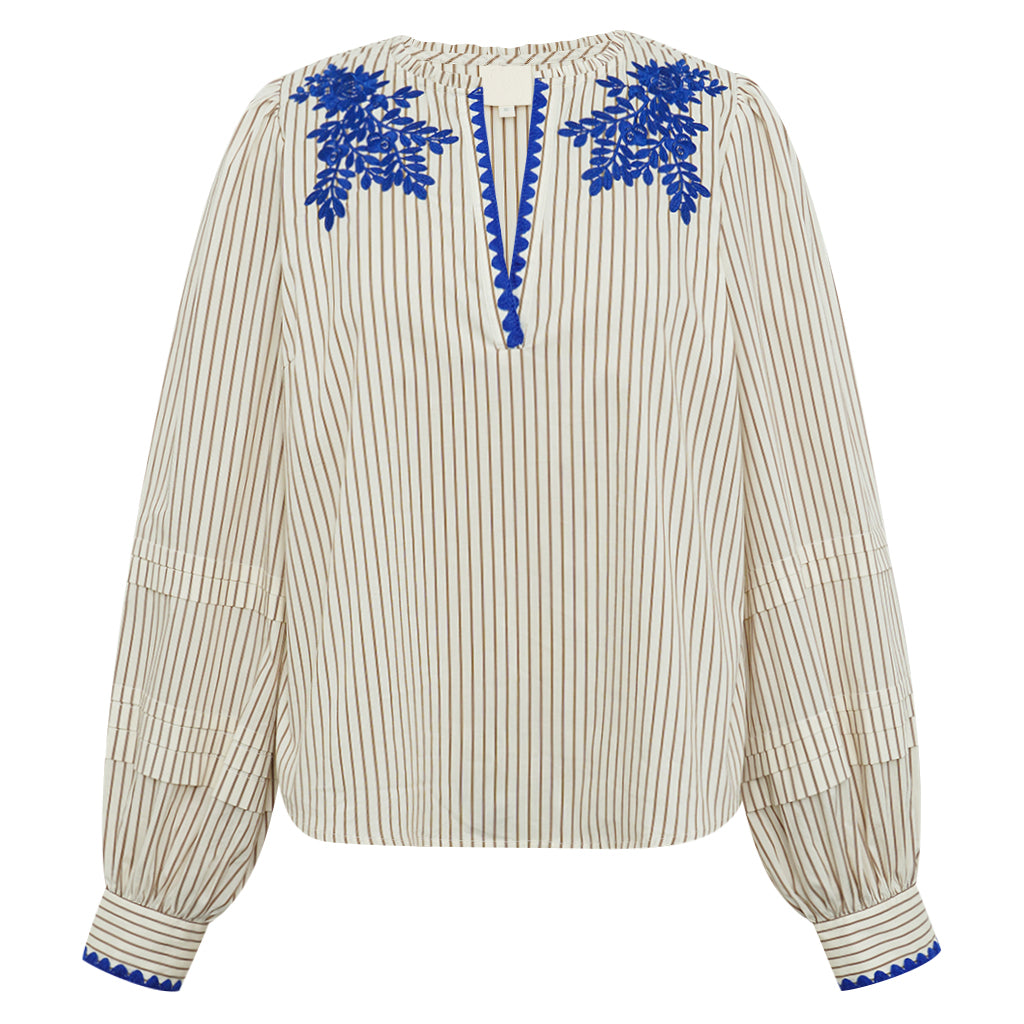 Gossia Blusen - LusiaGO Bluse i Creme Brown Stripes