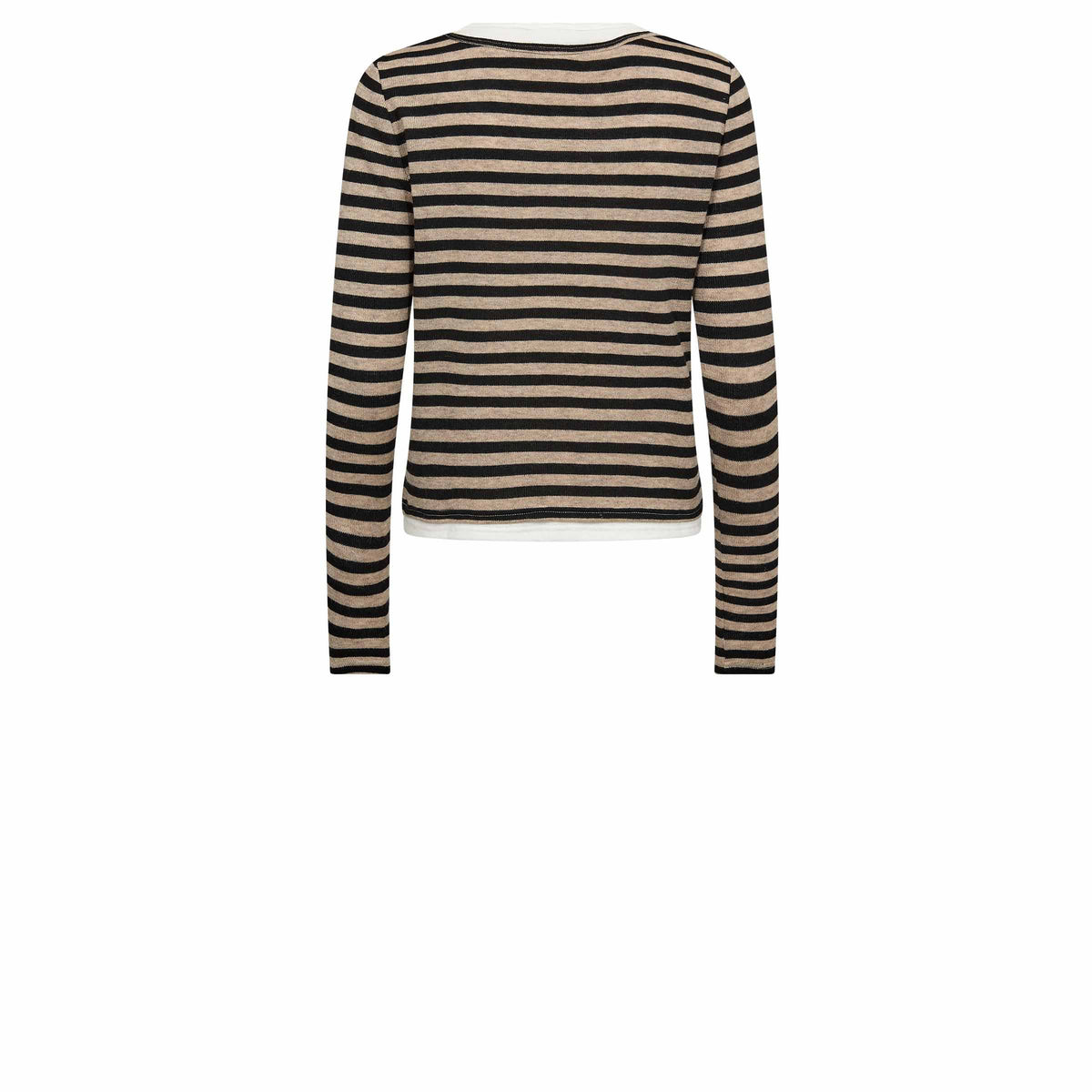 Gossia Bluse - ElmaGO Strik Bluse i Sand-Sort Strib