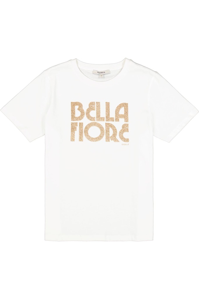 Garcia T-shirt - 260201 T-shirt Med Guld Skrift i Hvid