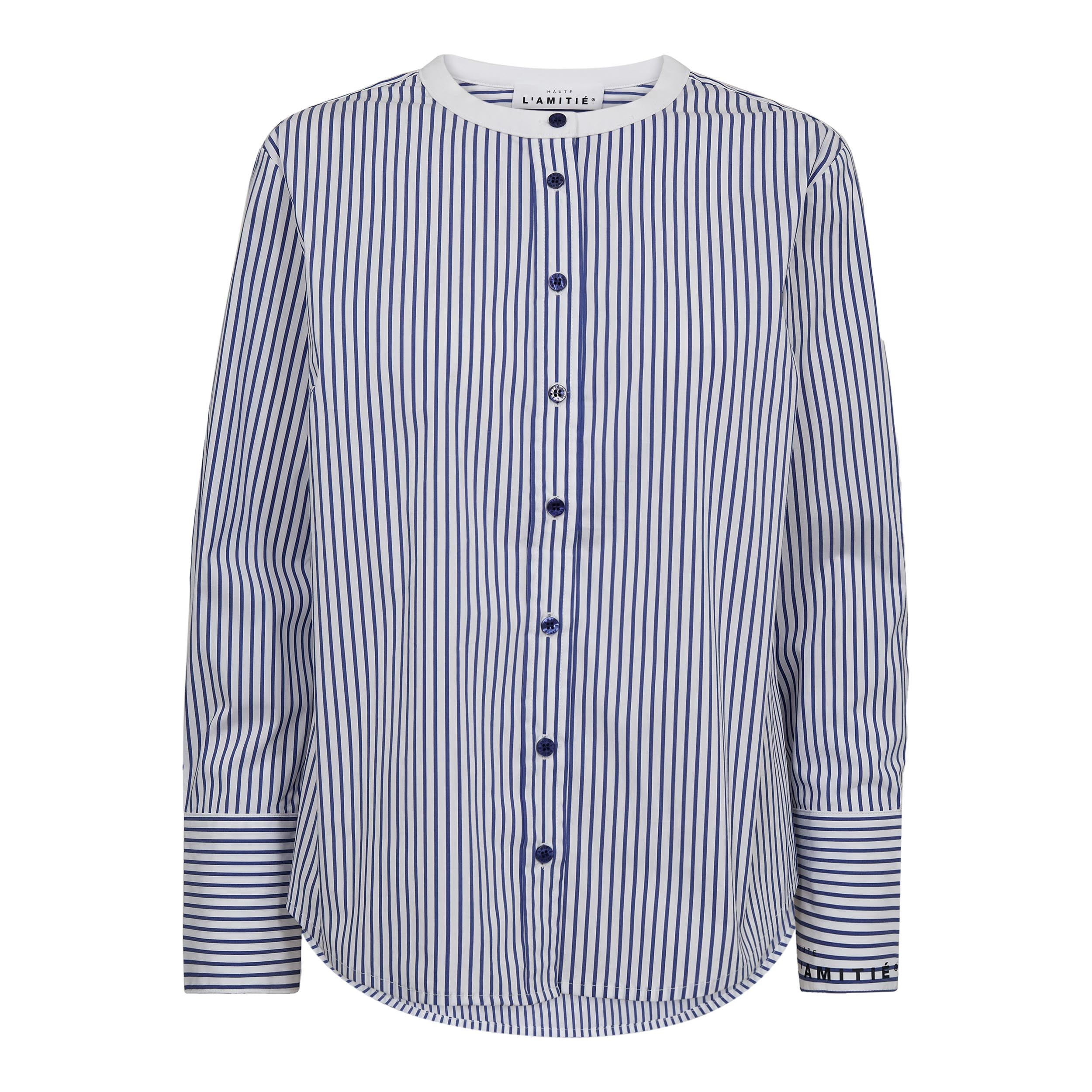 Haute L´amitié Skjorte - Stripe Cuff Logo Skjorte i White Blue Stripe