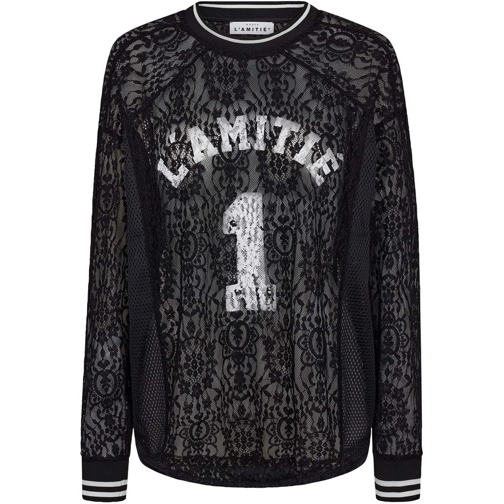 Haute L´amitié Bluse - Lace LS Football Bluse i Sort