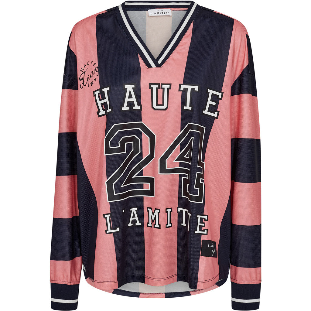 Haute L´amitié Bluse - Stripe Football Bluse i Navy Pink