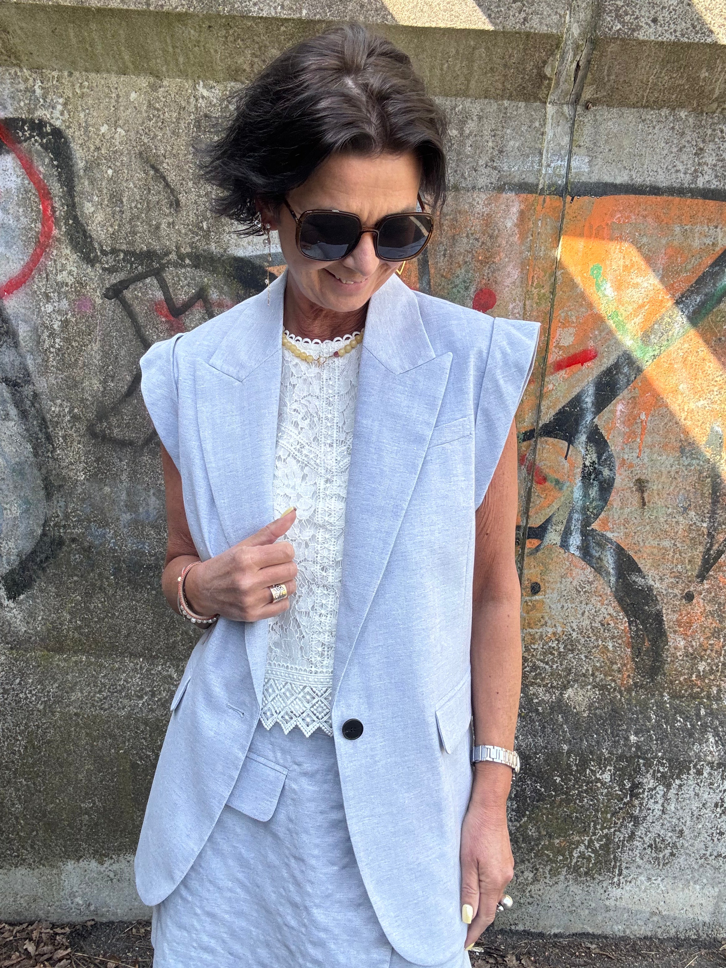 Co´Couture Vest - LisaCC Linen Wing Vest Blazer i Light Blue