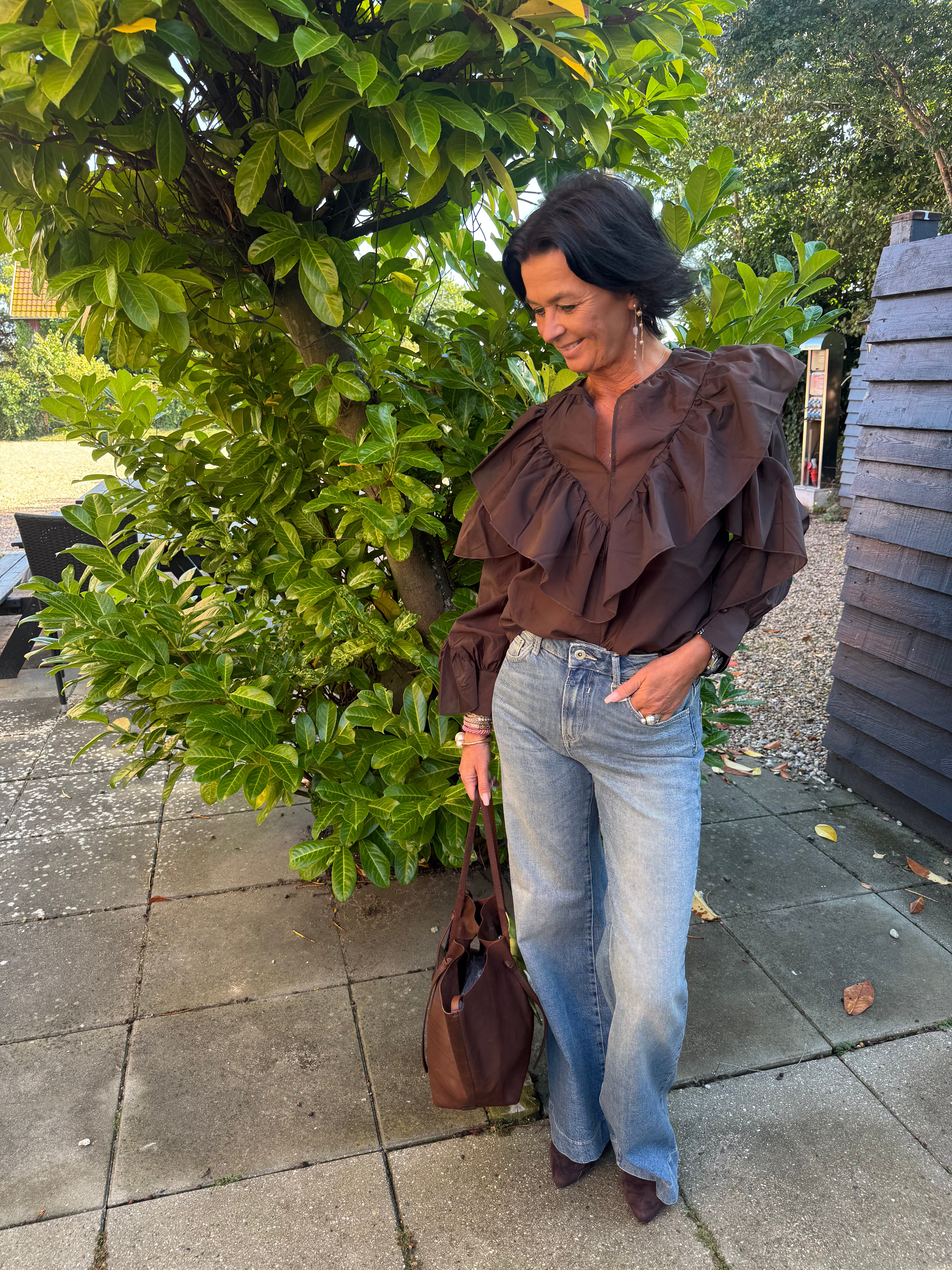 Second Female Bluse - Fria Frill Bluse i Chocolate Plum