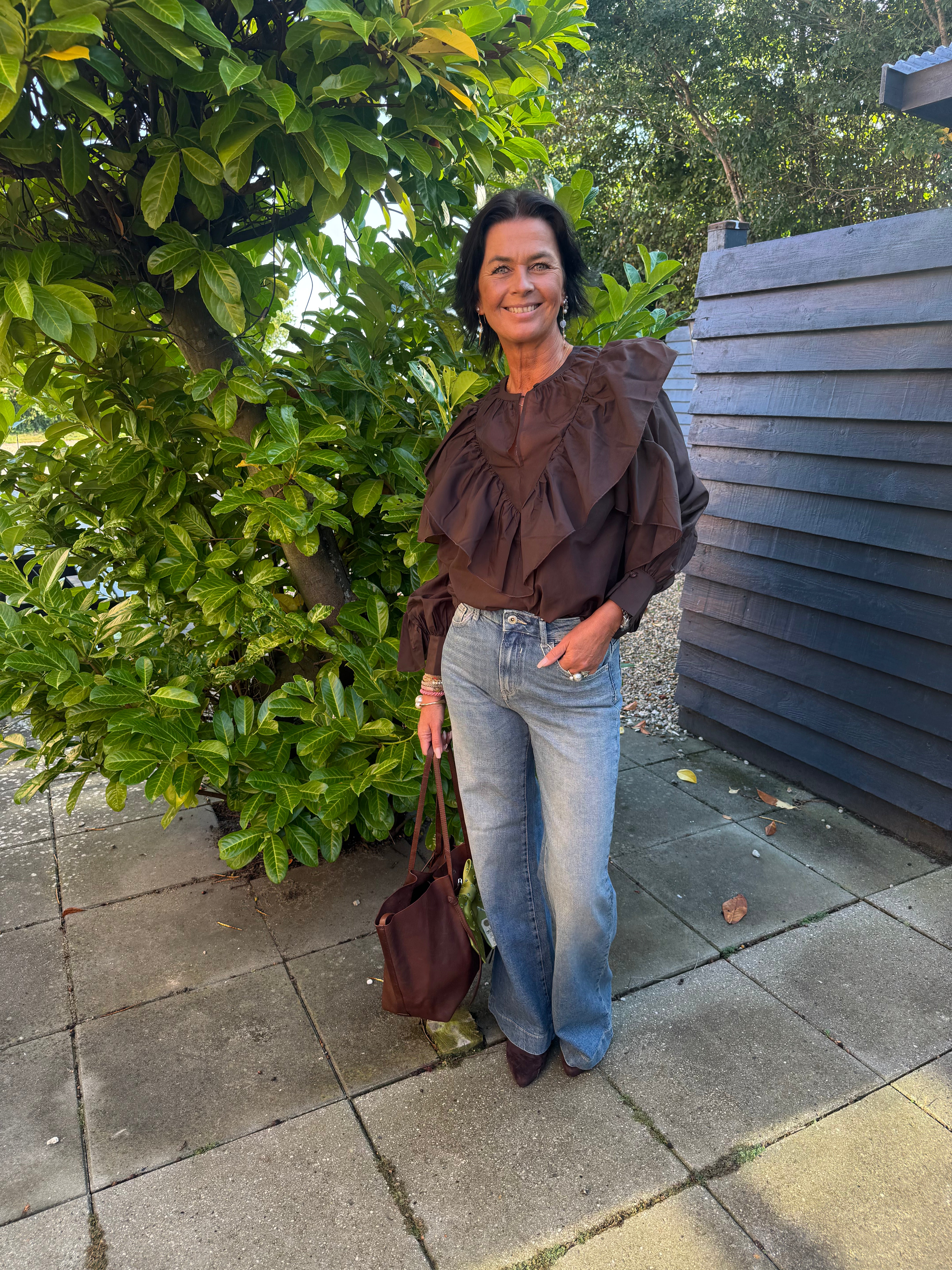 Second Female Bluse - Fria Frill Bluse i Chocolate Plum