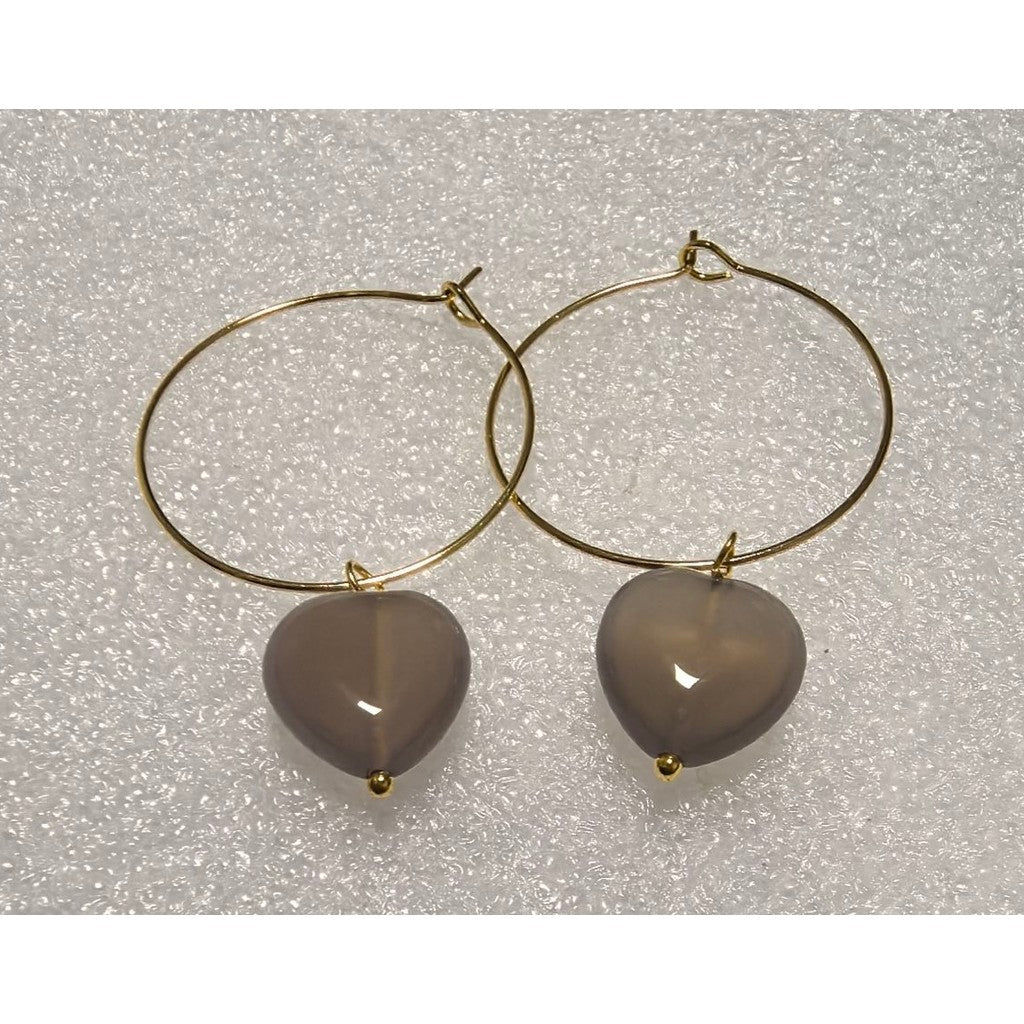 Tim & Simonsen Ørering - Heart Stone Hoops Øreringe i White Agat