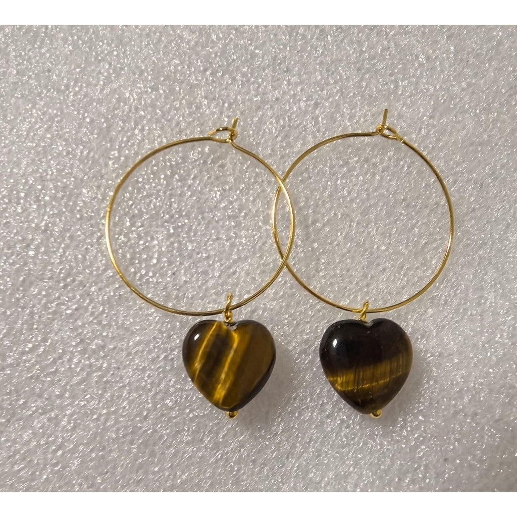Tim & Simonsen Ørering - Heart Stone Hoops Øreringe i Tiger Eye