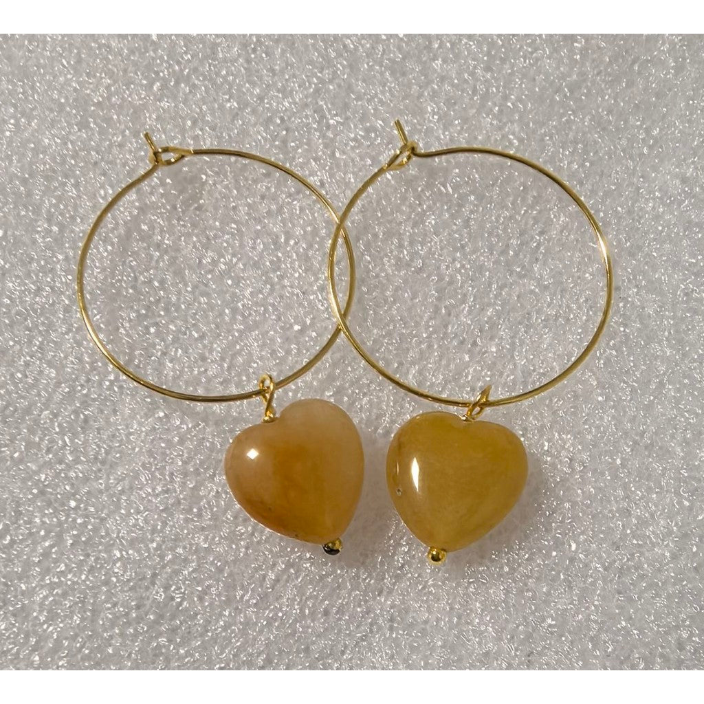 Tim & Simonsen Ørering - Heart Stone Hoops Øreringe i Yellow Jade