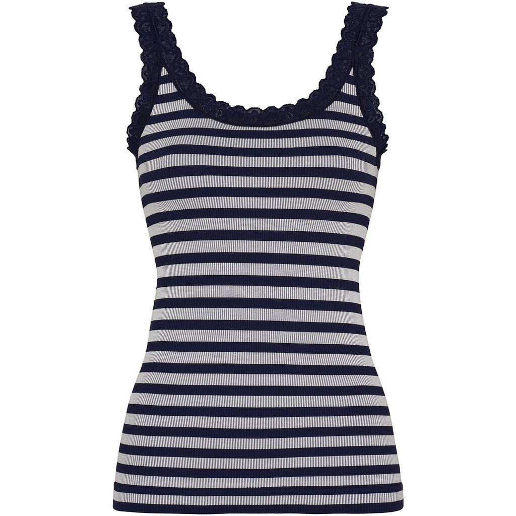 Tim & Simonsen Top - Isa Stribet Rib Top i Blue-Bianco