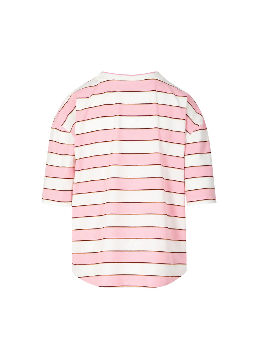 Coster Copenhagen Bluse - Jersey Rib T-shirt i White Pink Strib