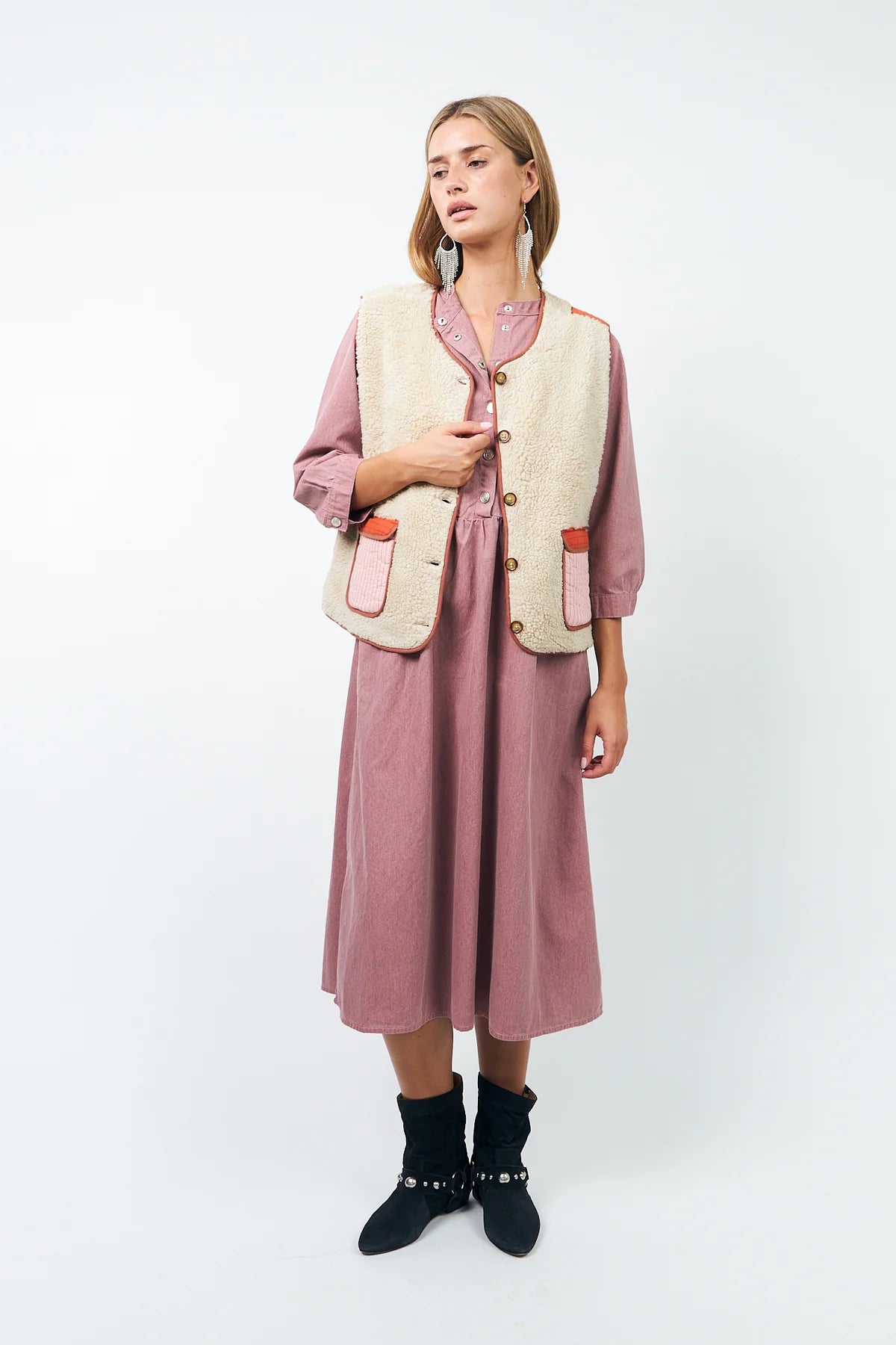 Lollys Laundry Kjole -  OliviaLL Midi 3/4 Ærme Kjole i Plum