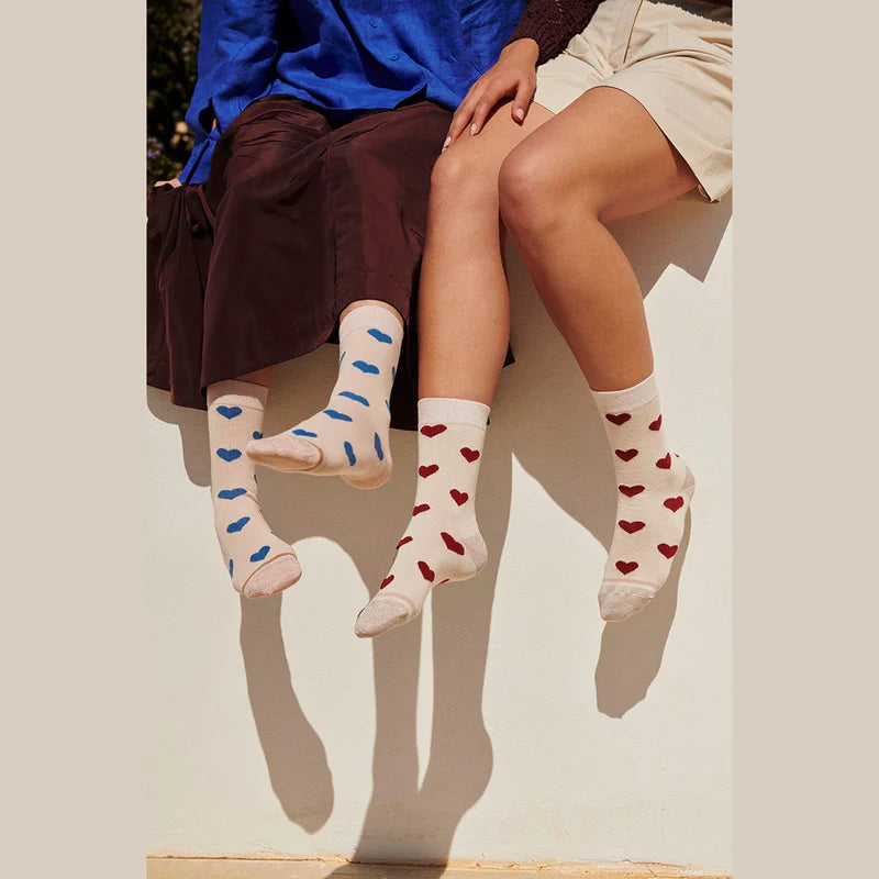 MP Women Strømper - 77775 Ada Strømper i Creme Med Røde Hjerter