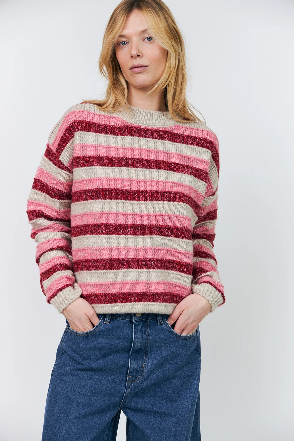 Lollys Laundry Strik - MacieLL Strik Bluse i Pink Strib
