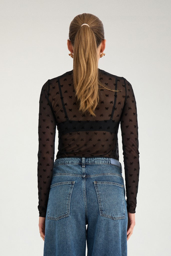 Nümph Bluse - NuBowana LS Mesh Bluse i Caviar Sort