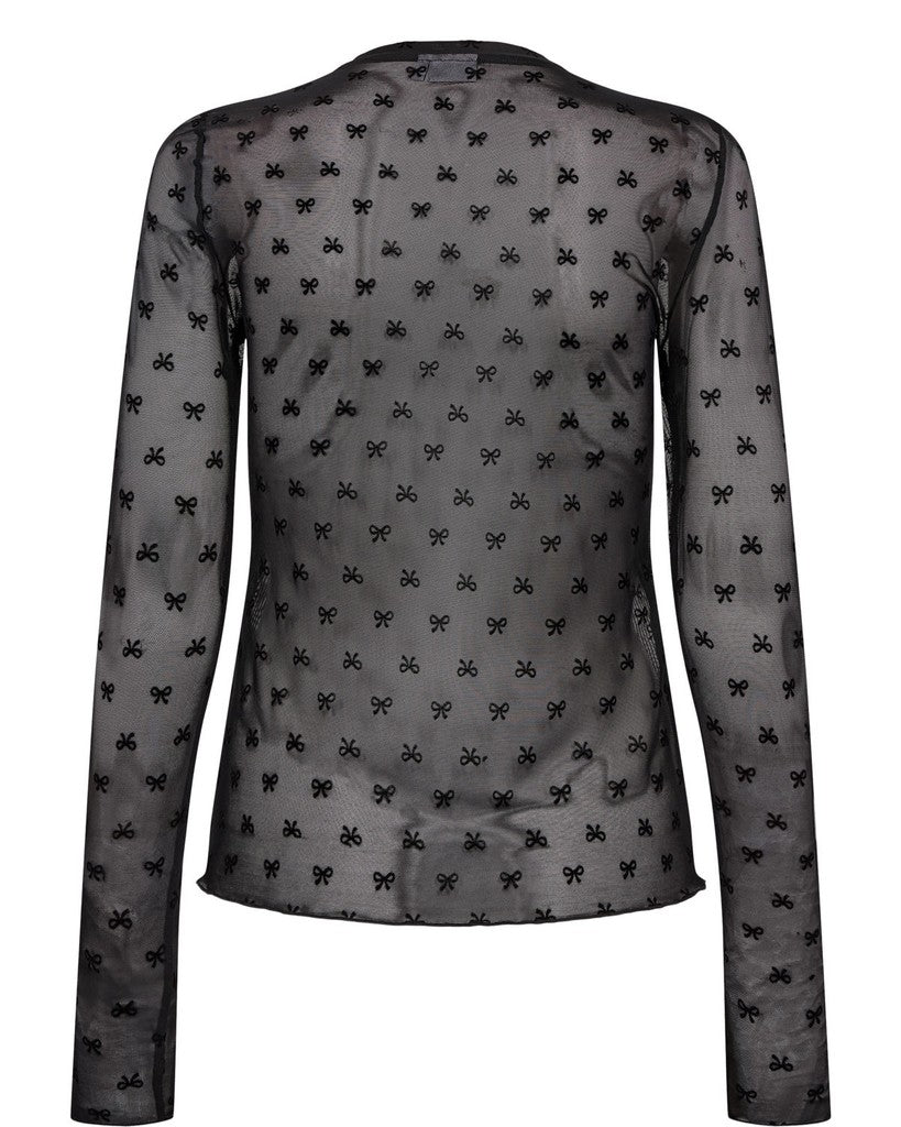 Nümph Bluse - NuBowana LS Mesh Bluse i Caviar Sort