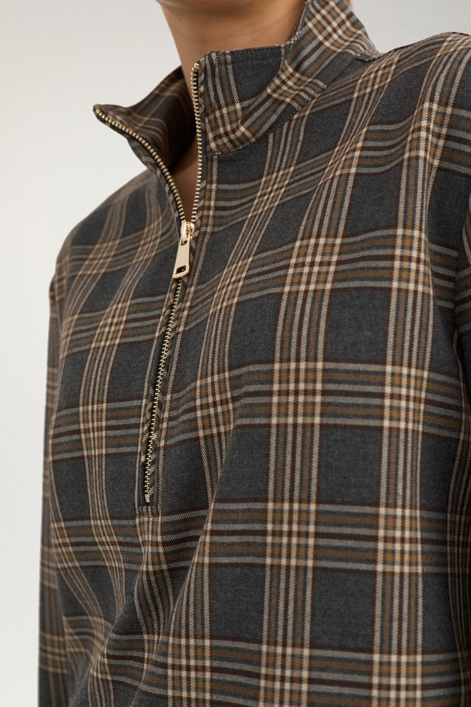 Nümph Bluse - NuKamala Zip Bluse i Dark Grey Melange