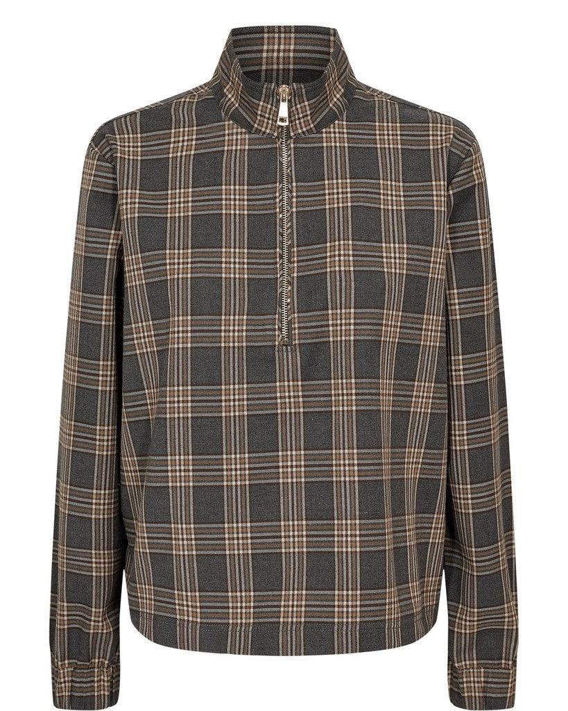 Nümph Bluse - NuKamala Zip Bluse i Dark Grey Melange