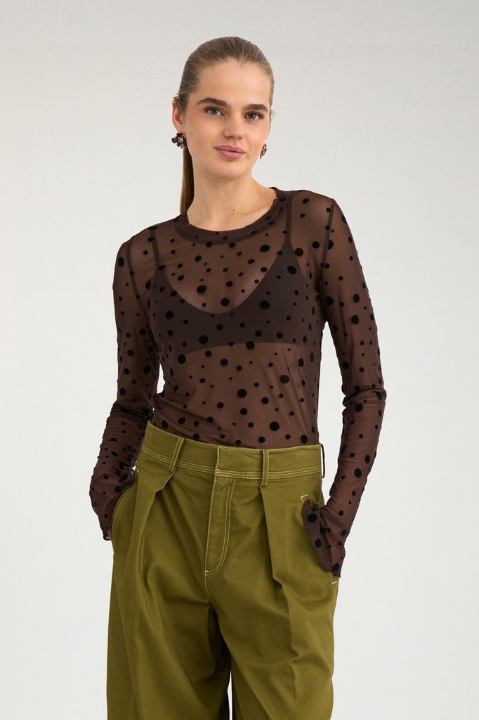 Nümph Bluse - NuEvita LS Mesh Bluse i Chocolate Plum