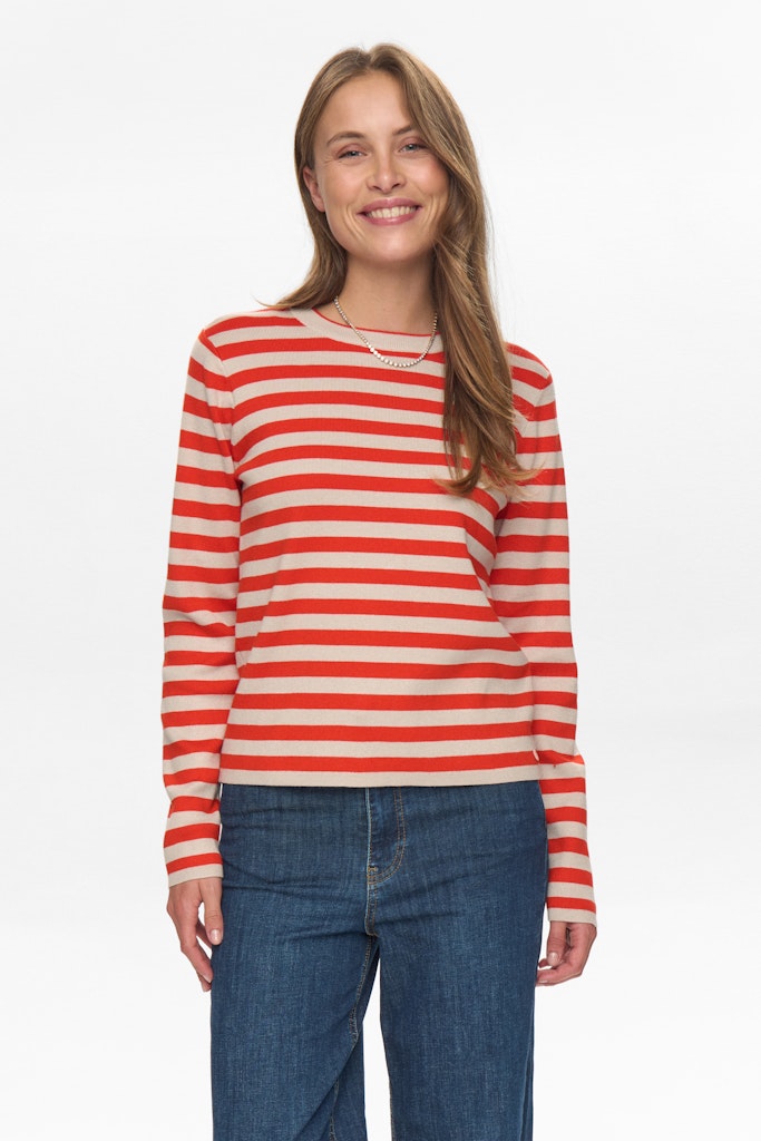 Nümph Strik - Nustripy Strik Bluse i Fiery Red