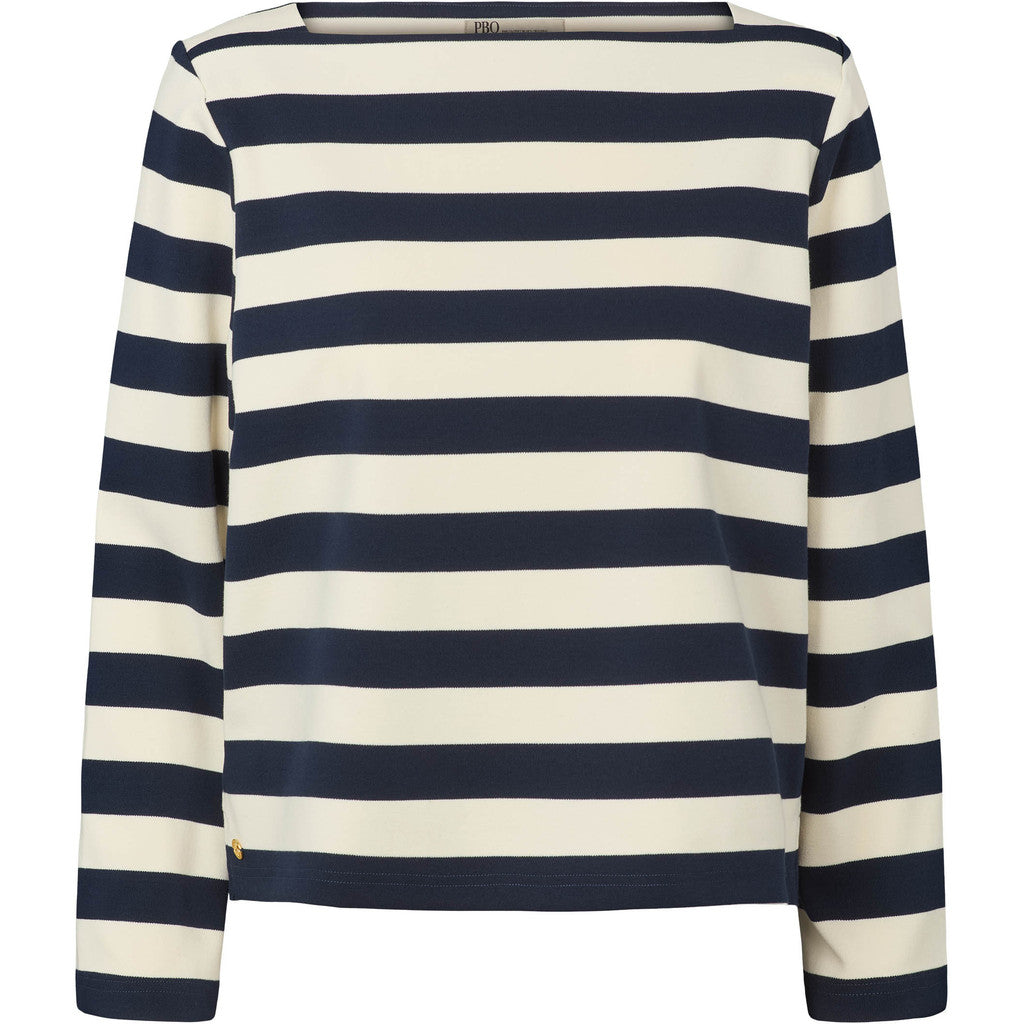 PBO Bluse - PboMary LS Bluse i Off-White/Navy Strib