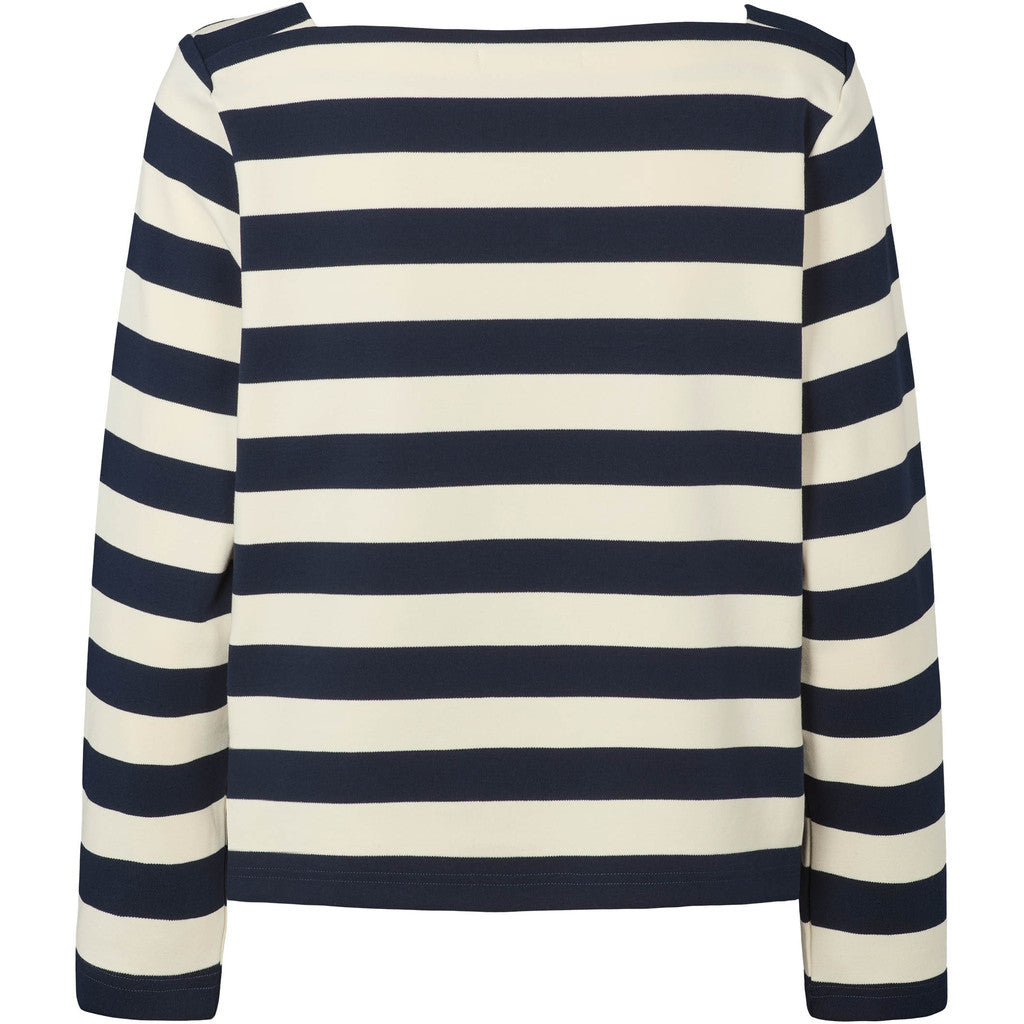 PBO Bluse - PboMary LS Bluse i Off-White/Navy Strib