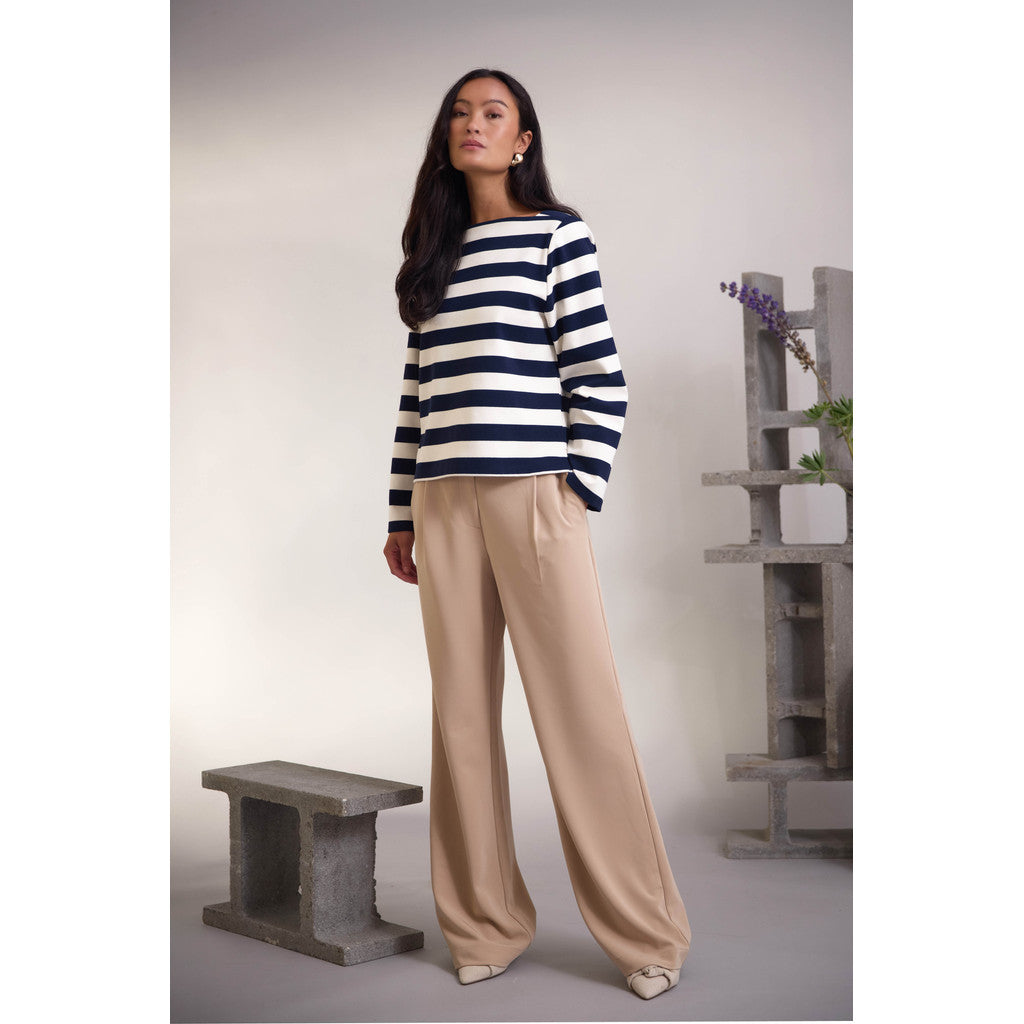 PBO Bluse - PboMary LS Bluse i Off-White/Navy Strib