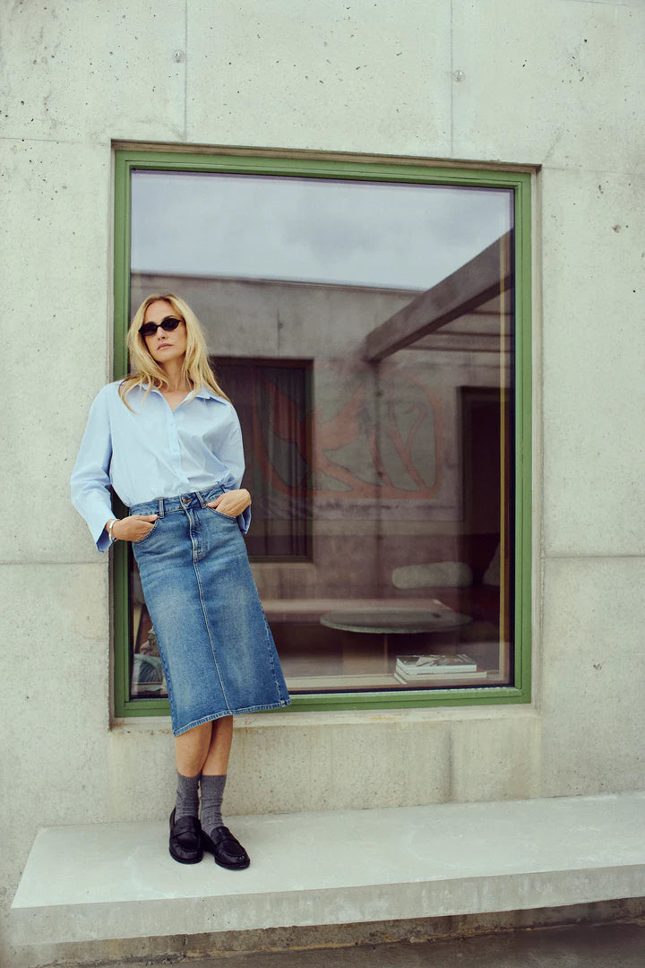 Pieszak Nederdel - PD-Amanda Denim Nederdel Wash Melfi Denim Blue