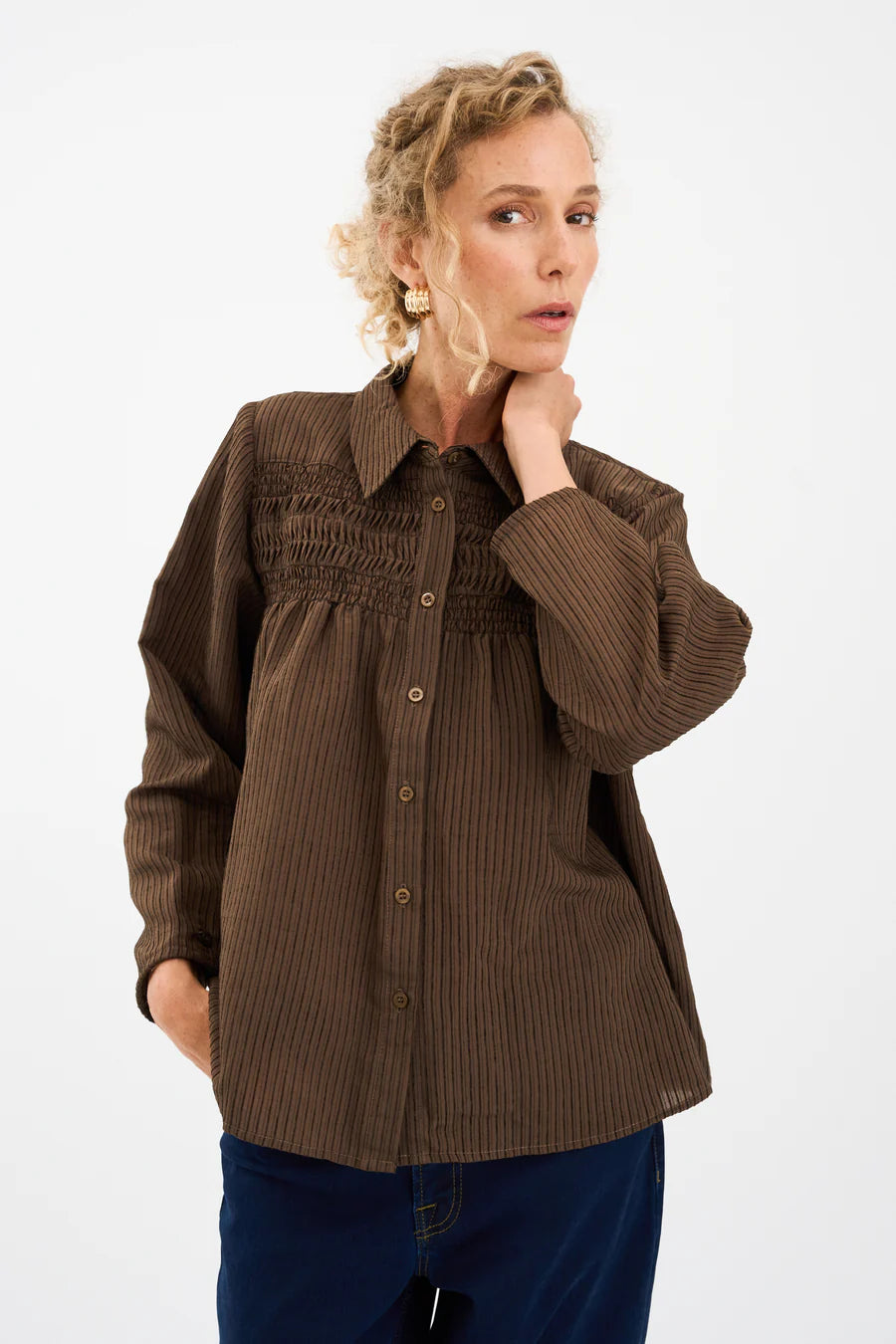 Pieszak Skjorte - PD-Cassandra New Pintuck Velvet Skjorte i Black Coffee