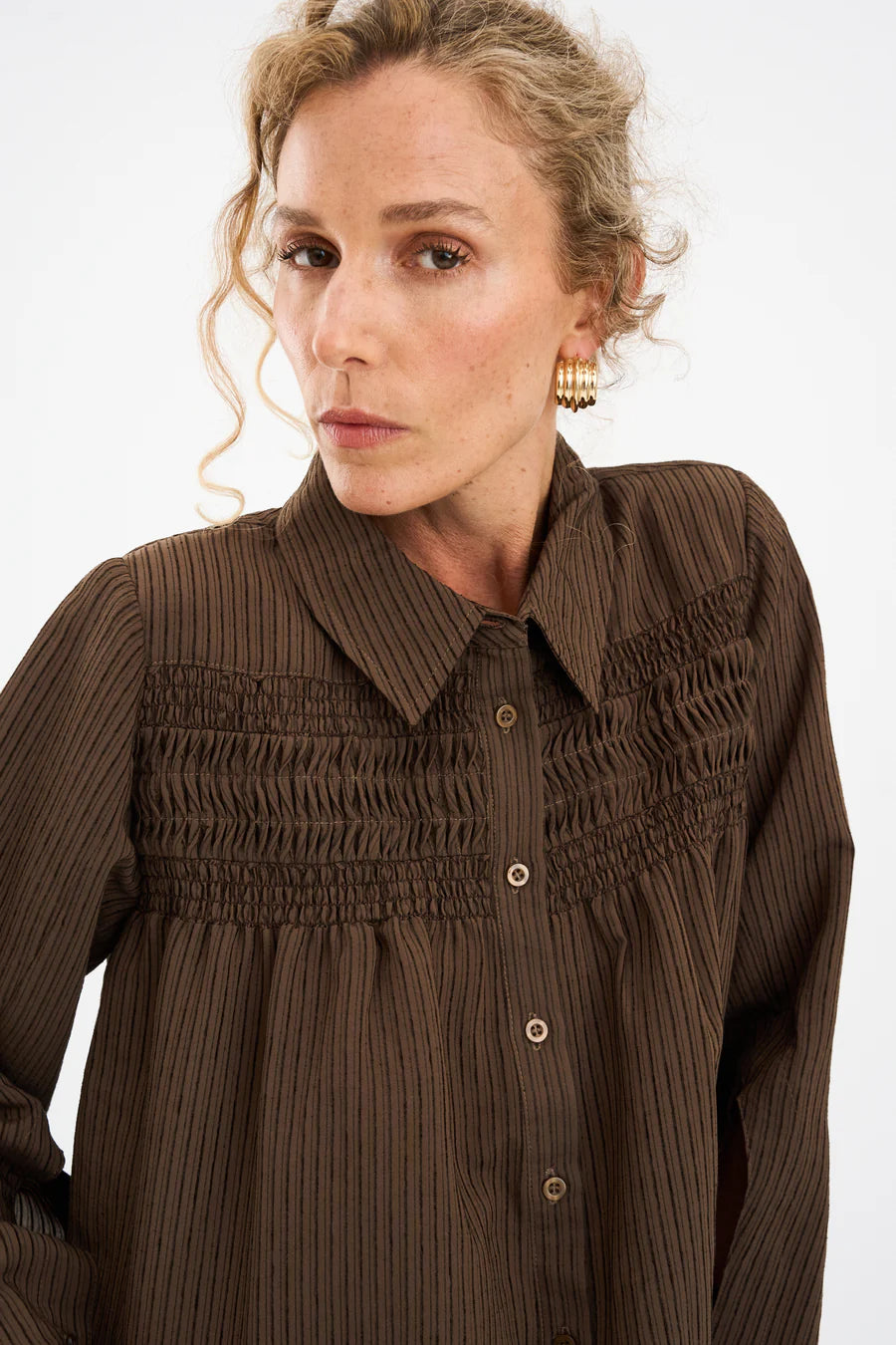 Pieszak Skjorte - PD-Cassandra New Pintuck Velvet Skjorte i Black Coffee