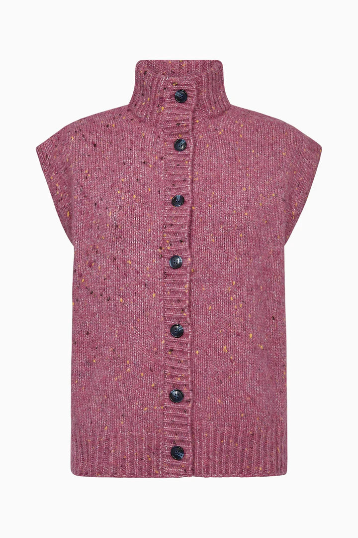 Pieszak Cardigan - PD-Holly Button Hight  Nech Strik Vest i Berry Glow