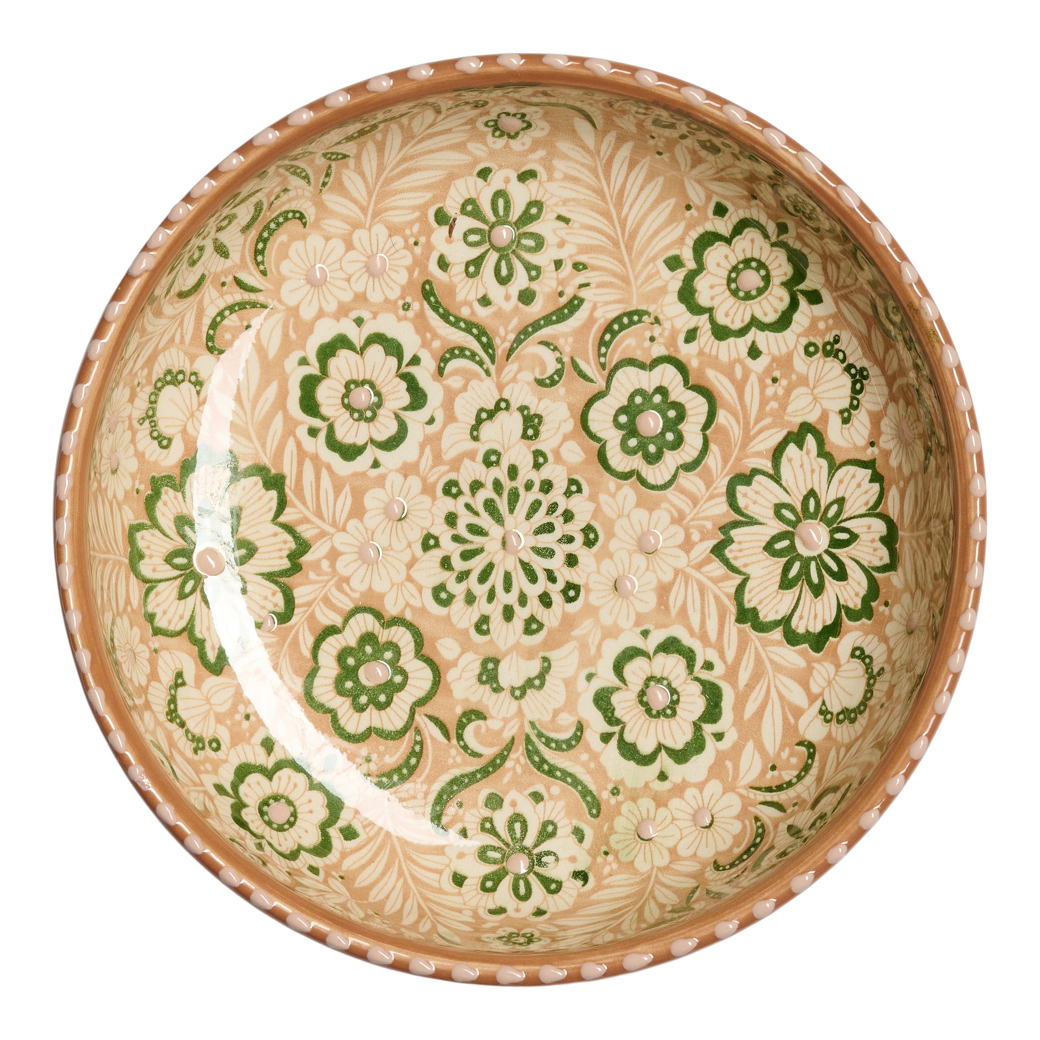 By Spliid Keramik Skål - Florencia Lav Skål Small i Beige Grøn Ø18cm H4,5cm