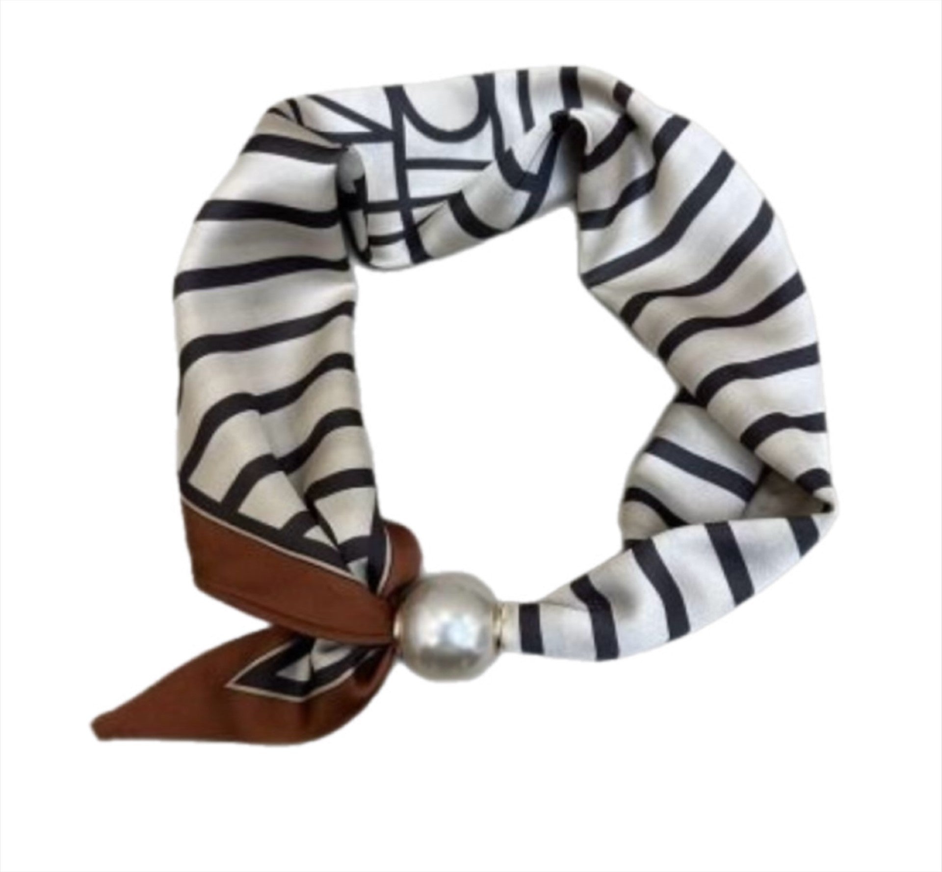 Tim & Simonsen Tørklæde - 467 Chloe Tørklæde Med Magnet Perle i Stripe-Brown
