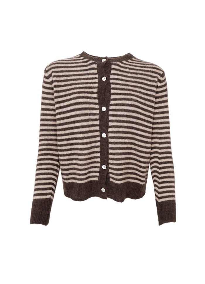 Black Colour Cardigan - BcDell Stribet Strik Cardigan I Coffee