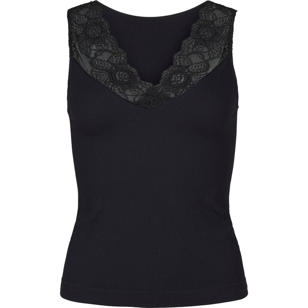 Tim & Simonsen Top - Belen V-Lace Top i Nero Sort