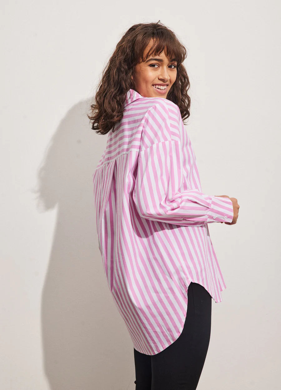 Coster Copenhagen Skjorte - CC Heart Harper Oversize Stribet Skjorte i Pink Strib