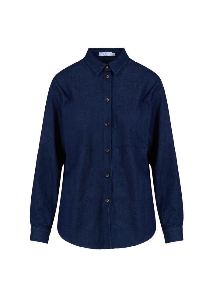 Coster Copenhagen Skjorte - CC Heart Ari Oversized Denim Skjorte i Dark Blue Denim