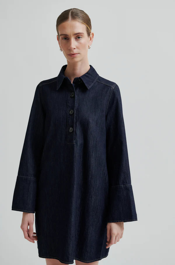 Second Female Kjole - Dera Denim Tunic Kjole i Dark Blue Denim