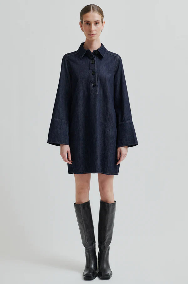 Second Female Kjole - Dera Denim Tunic Kjole i Dark Blue Denim