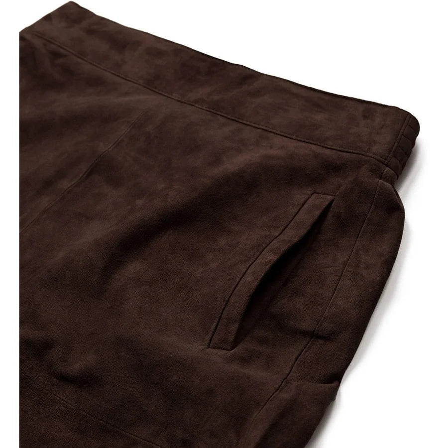 Depeche Nederdel - 51390 LorinaDEP Kort Runskind Nederdel i Dusty Brown