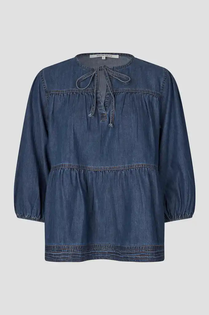 Second Female Bluse - Evana Denim Bluse i Denim Blå
