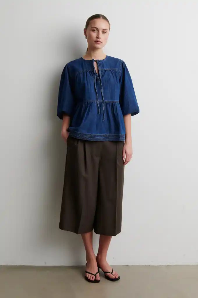 Second Female Bluse - Evana Denim Bluse i Denim Blå