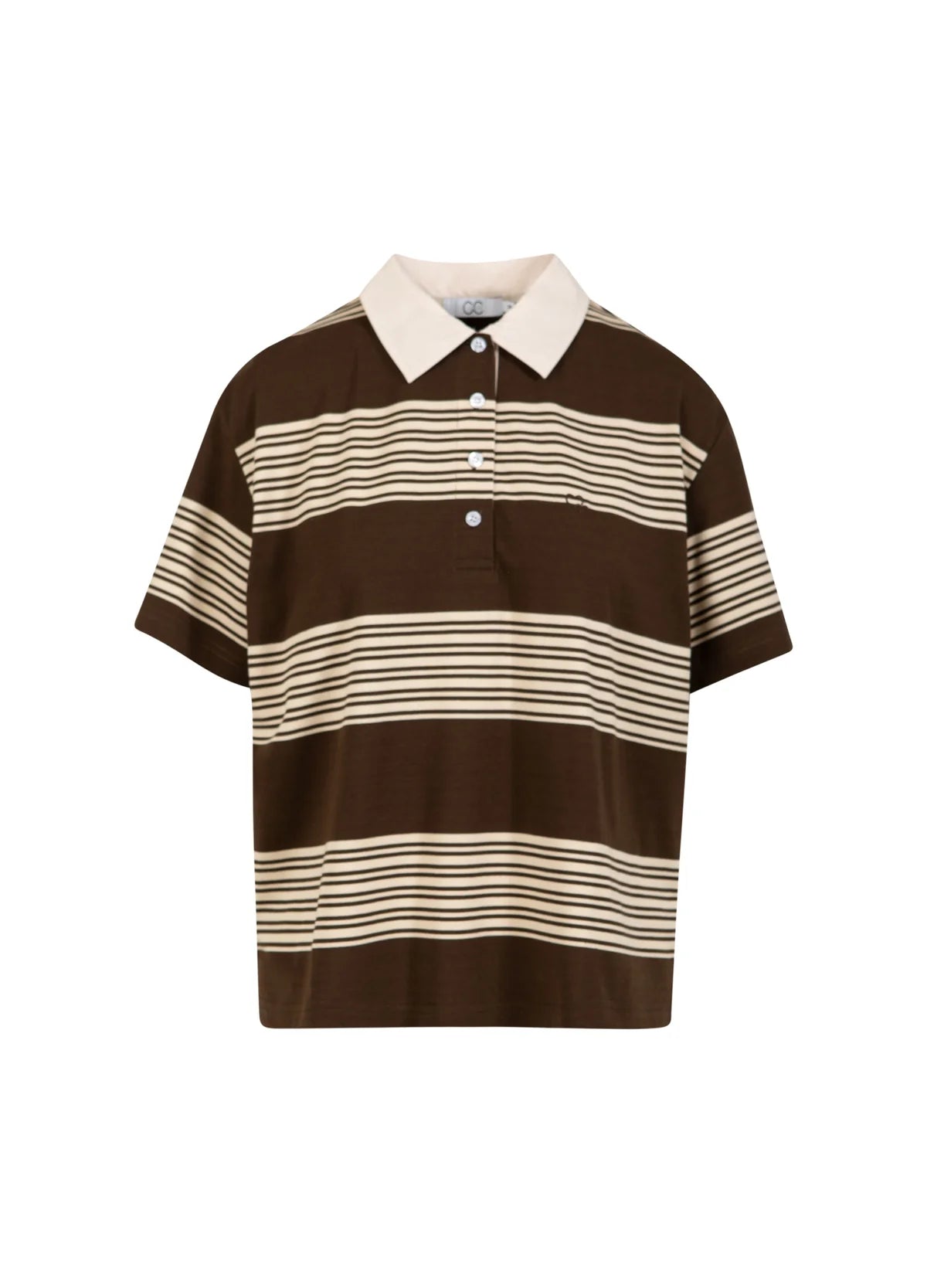Coster Copenhagen Bluse - CC-Heart Ruth Polo Bluse Med Korte Ærmer i Brun Strib