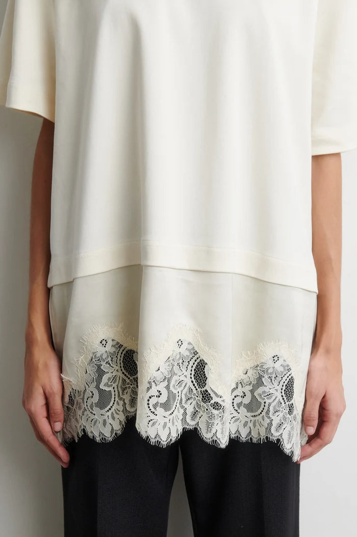 Second Female Bluse -  Vaccara Lace Tee I Egret