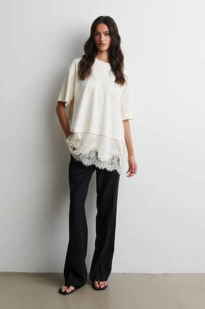 Second Female Bluse -  Vaccara Lace Tee I Egret