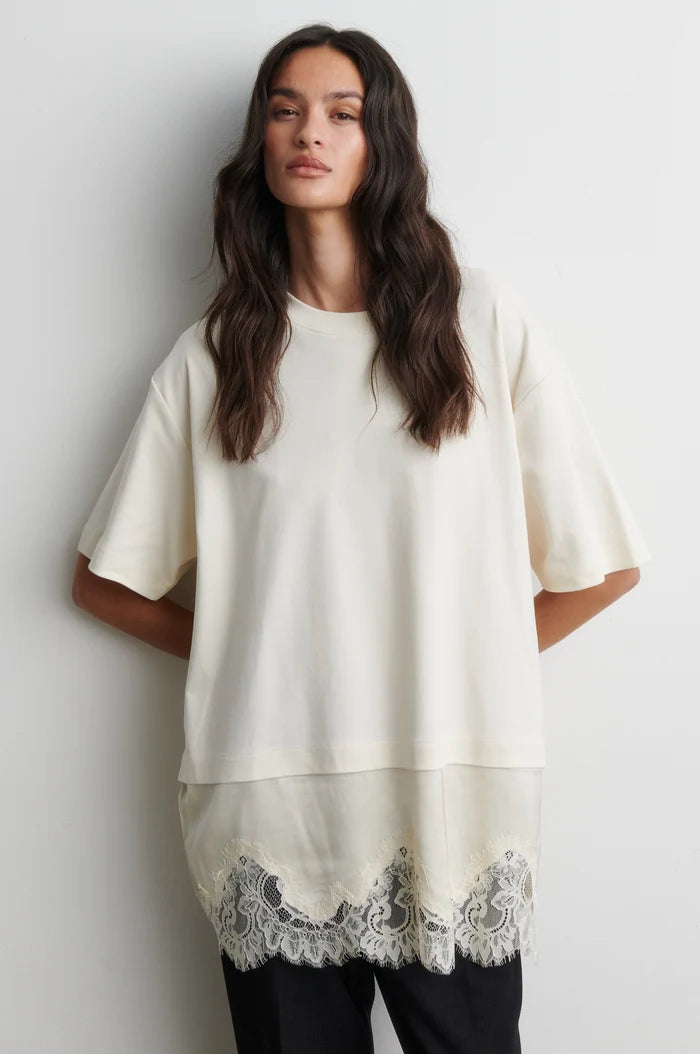 Second Female Bluse -  Vaccara Lace Tee I Egret